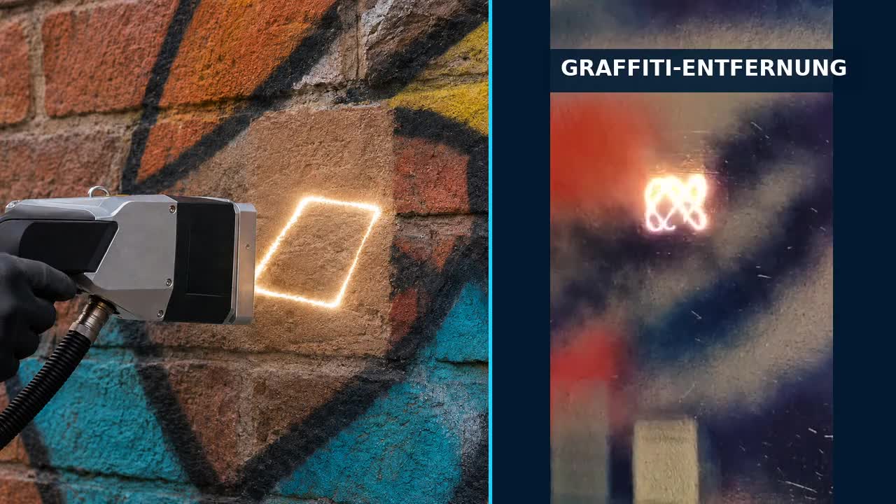 Laserreinigung von Graffiti an einer Ziegelwand